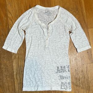 Vintage Y2K White Elbow Sleeves Semi-Sheer Henley from American Eagle (size XS)
